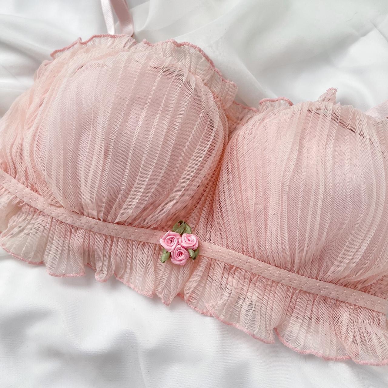 🩰blush Pink Ruffle Bra With Pink Flowers Depop