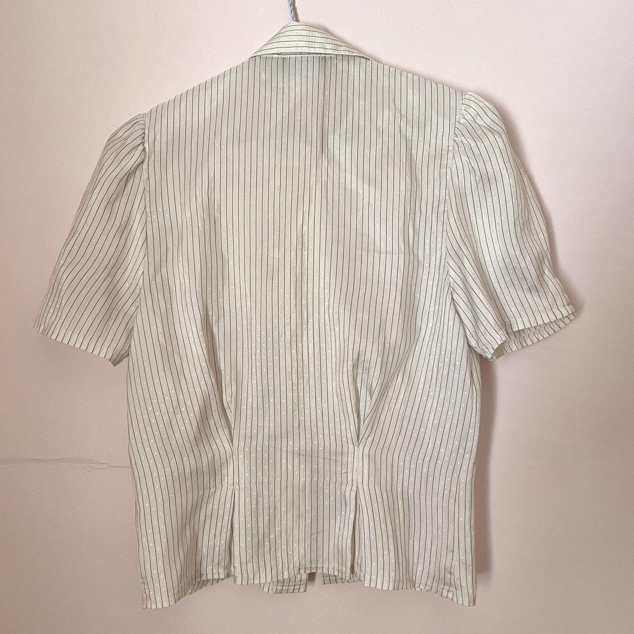 Vintage white striped blouse with gold buttons, size... - Depop