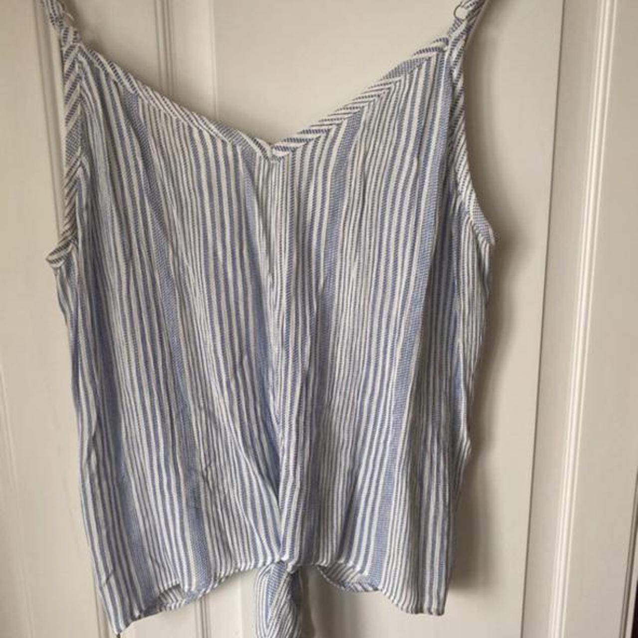 Blue and white stripy cami top from H&M. Buttons and... - Depop