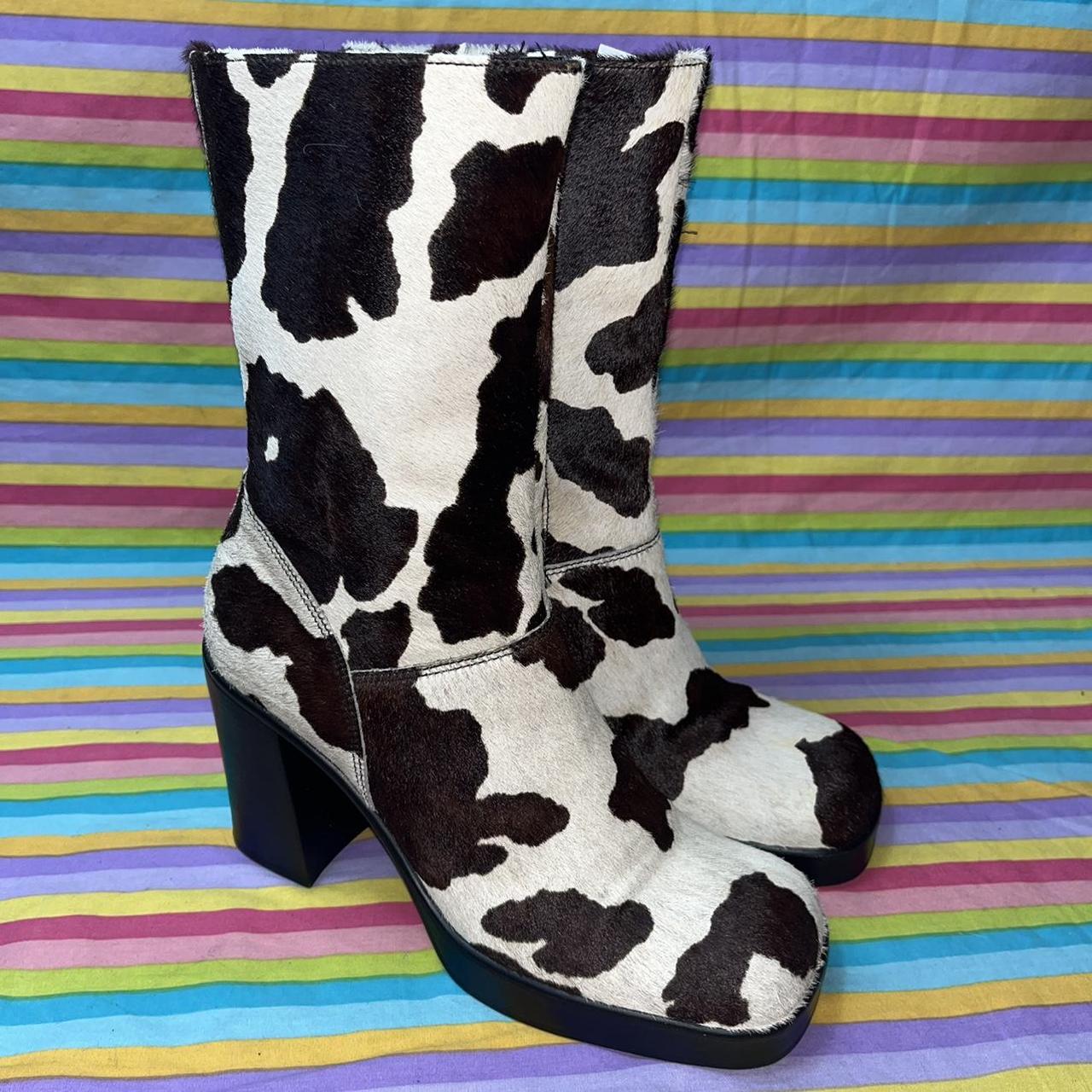 cow print square toe boots