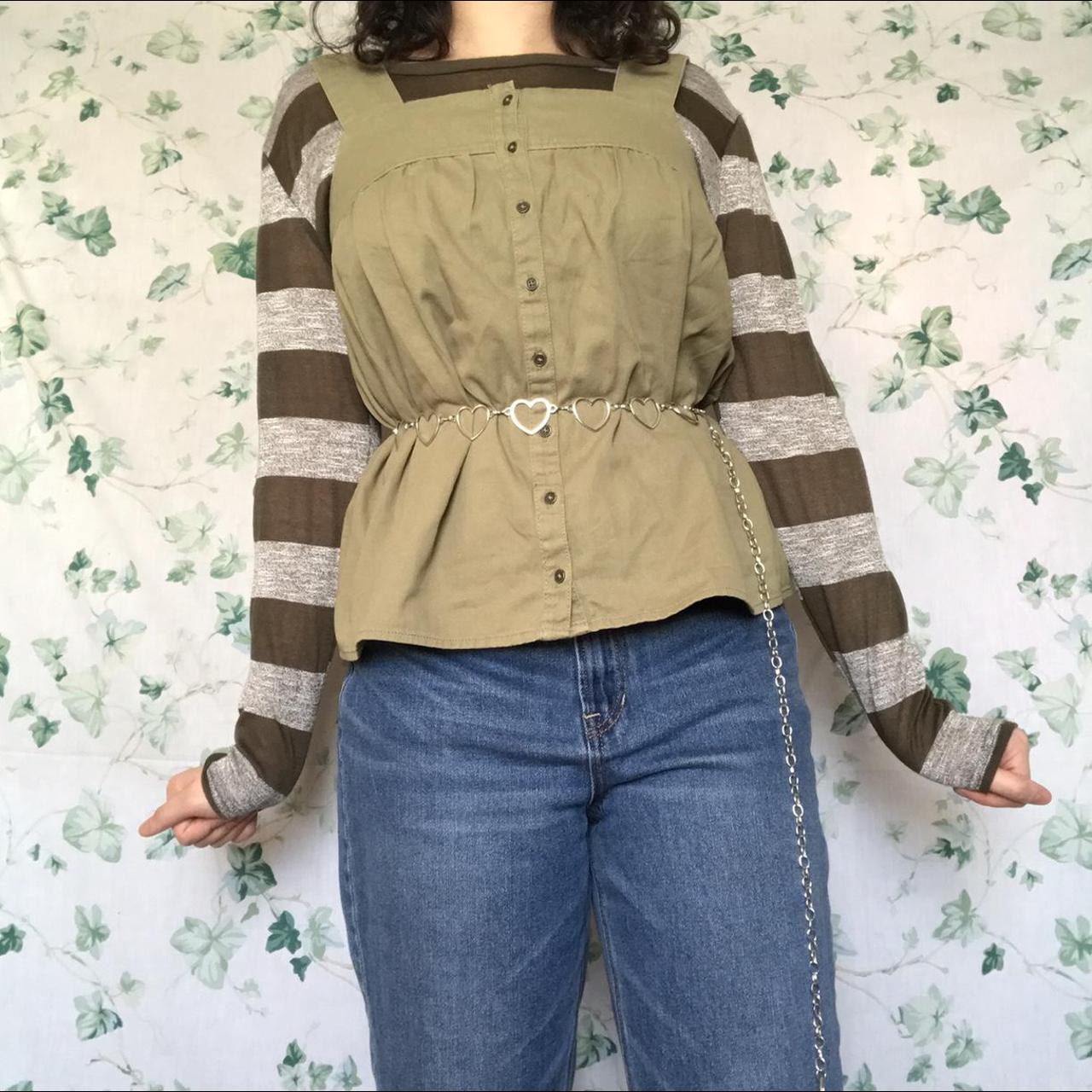 🌿 Grunge Fairycore Sheer Green And Gray Striped Long Depop