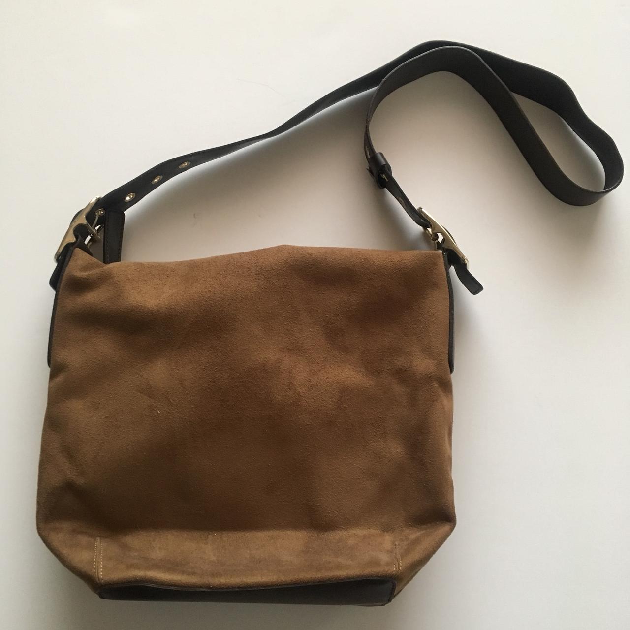 Brown Suede shoulder purse. New and never used.... - Depop