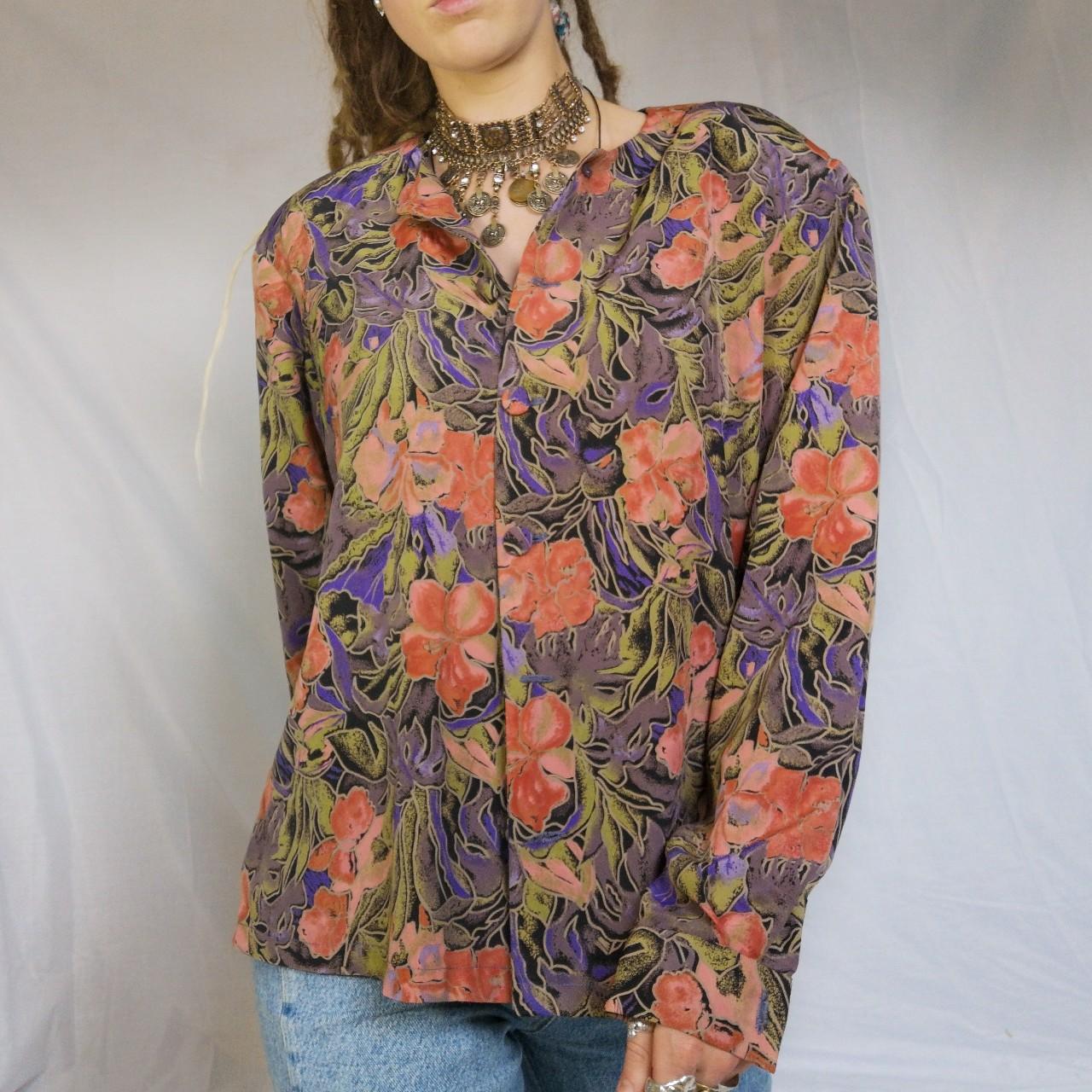 Vintage 1980s   1990s Silk Shirt With Shoulder - Depop