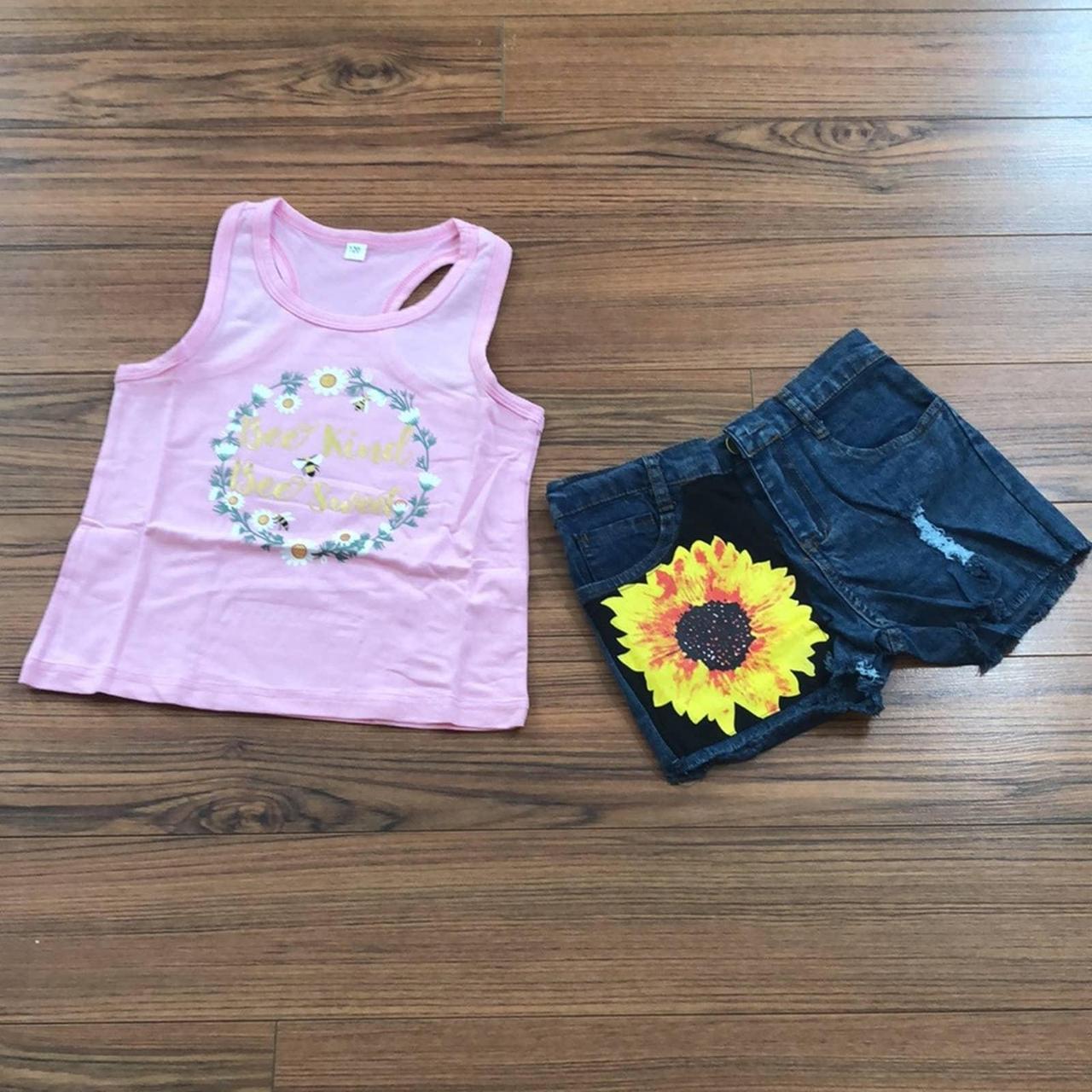 Girls toddler outfit floral tank top and denim... Depop