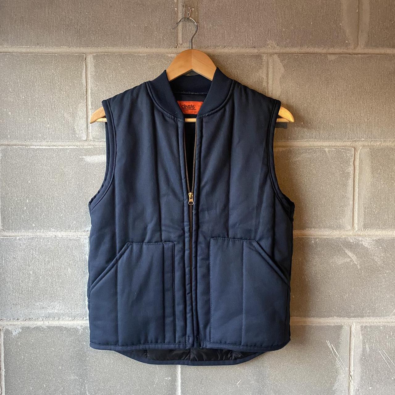 Cintas navy blue worker style vest with pockets and... - Depop