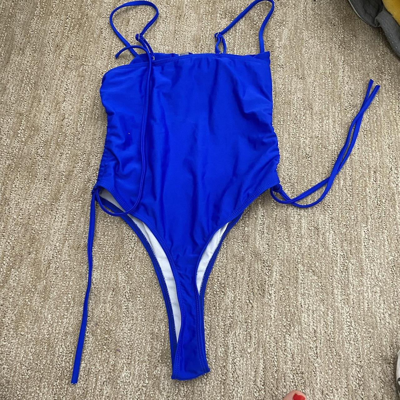Cobalt blue thong one piece swimsuit swimwear cut... Depop
