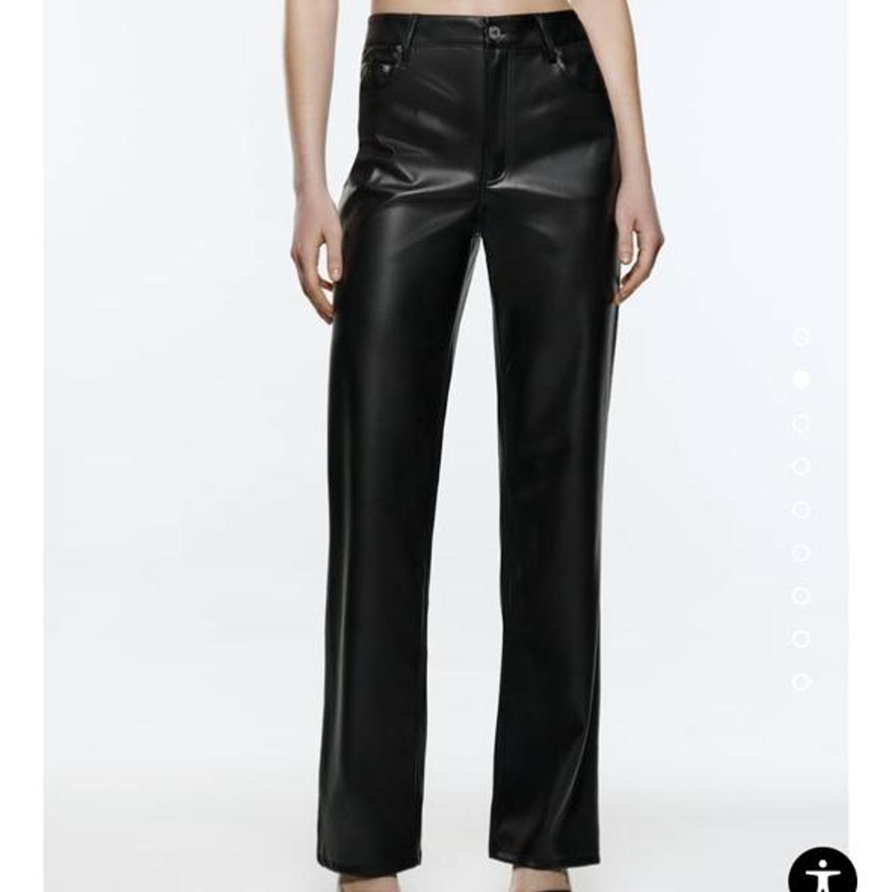 Zara faux leather 90s straight leg trousers size 34,... - Depop