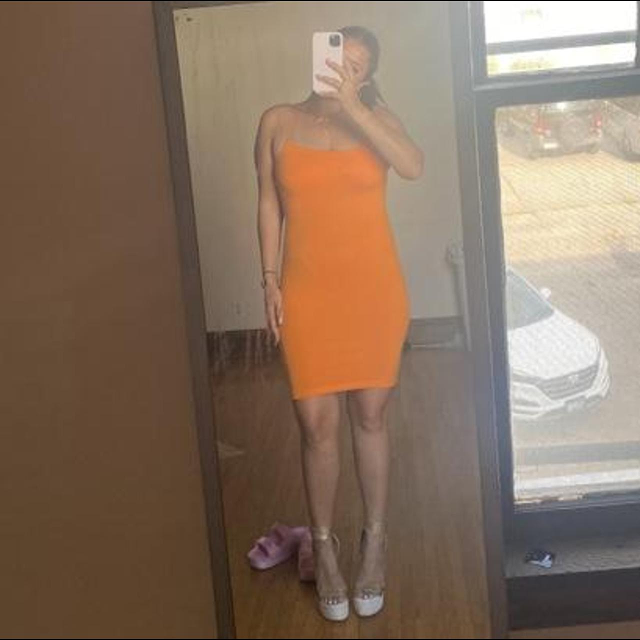 orange fitted dress zara