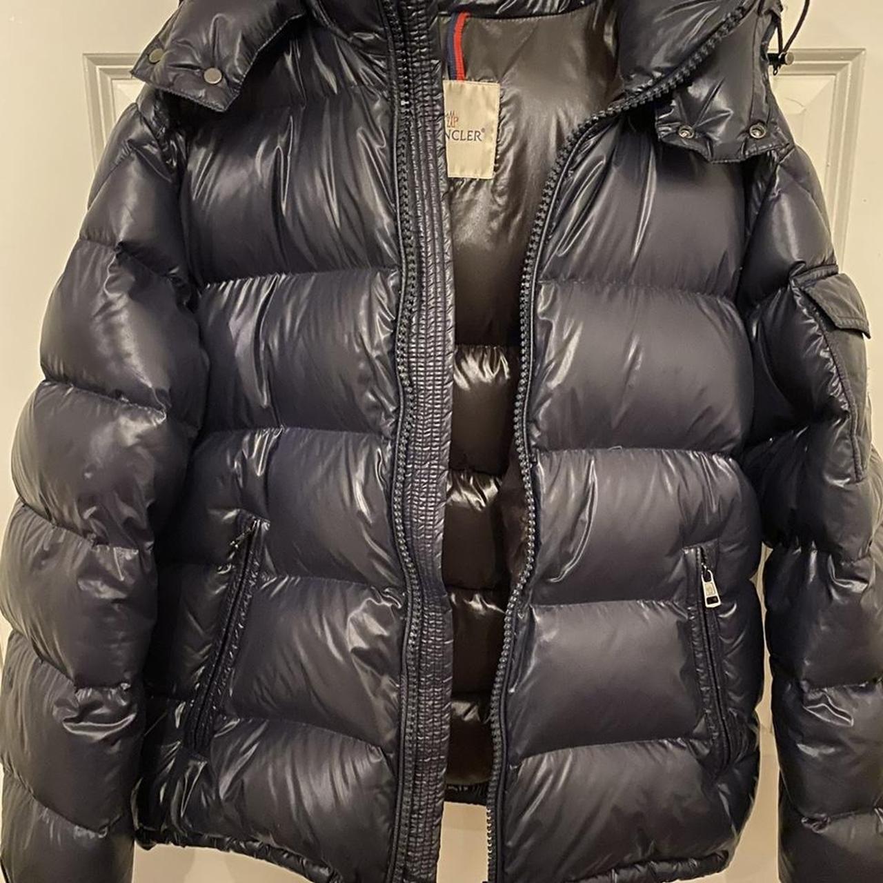 Moncler Maya Navy blue size 3 in great condition,... - Depop