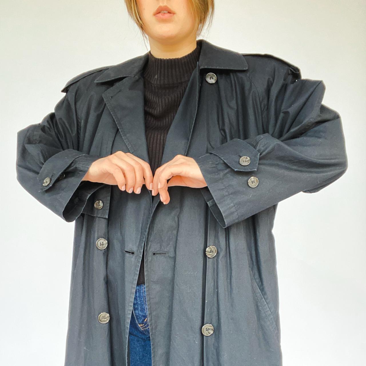 vintage black rain trench coat size 8 90... Depop