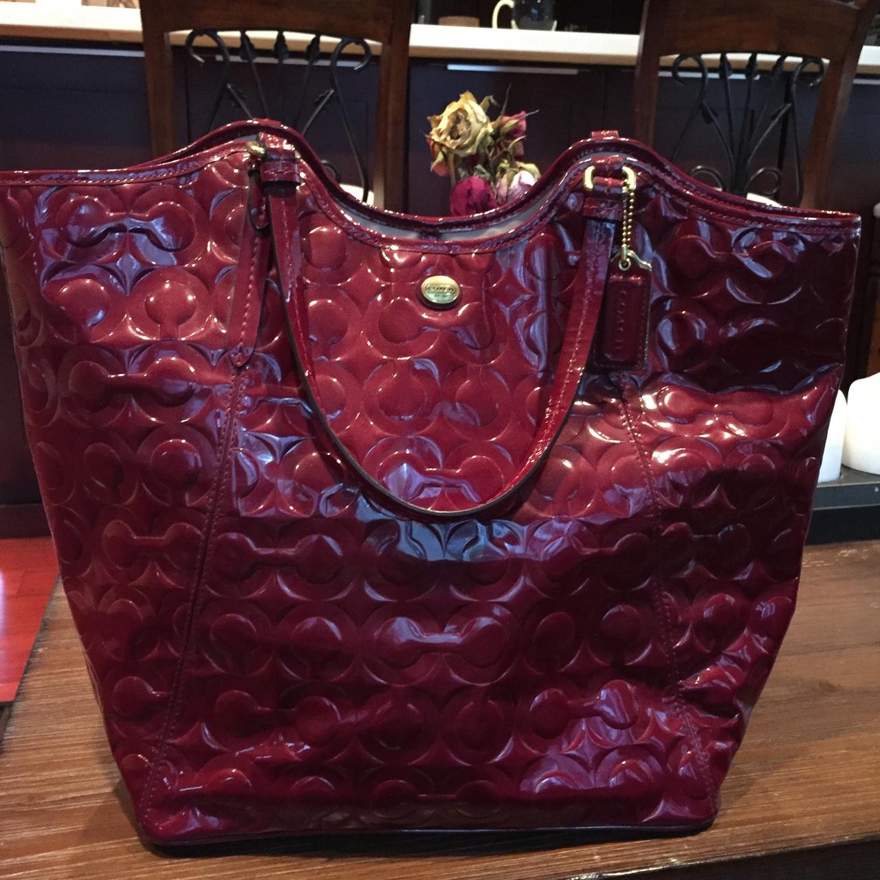 Beautiful authentic Burgundy COACH tote. Hardly ever... - Depop