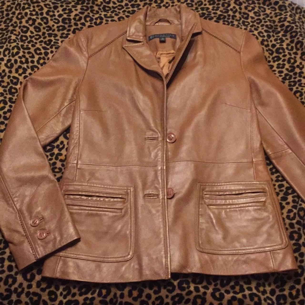 Reaction Kenneth Cole Leather Jacket Carmel color... - Depop