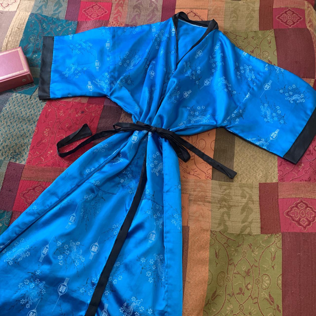 Electric blue kimono with white detailing. One size... - Depop