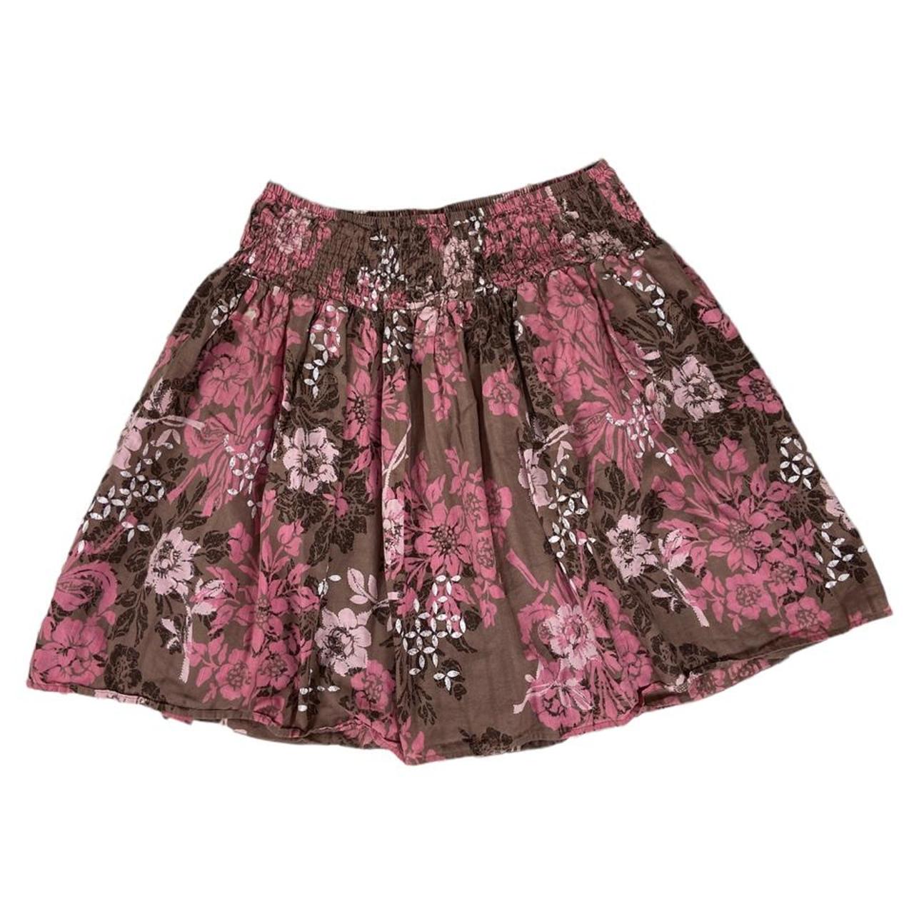 brown pink floral skirt Super cute brown with pink... - Depop