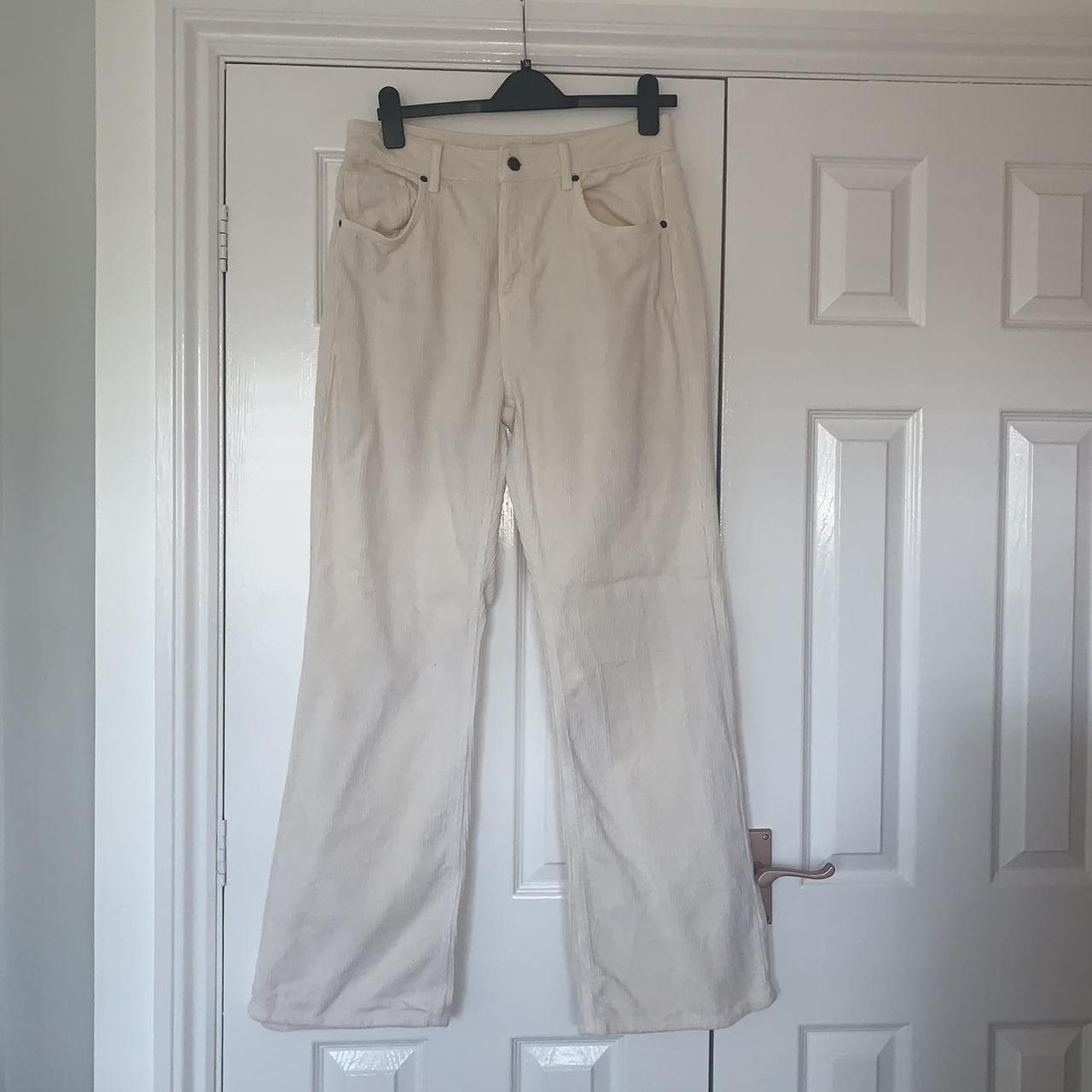 Topshop cream ribbed flare jeans. No tags but never... - Depop