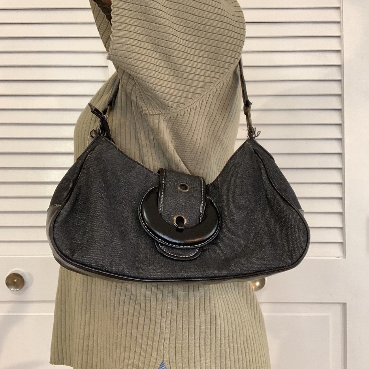 Black / Dark gray denim texture y2k shoulder bag... - Depop