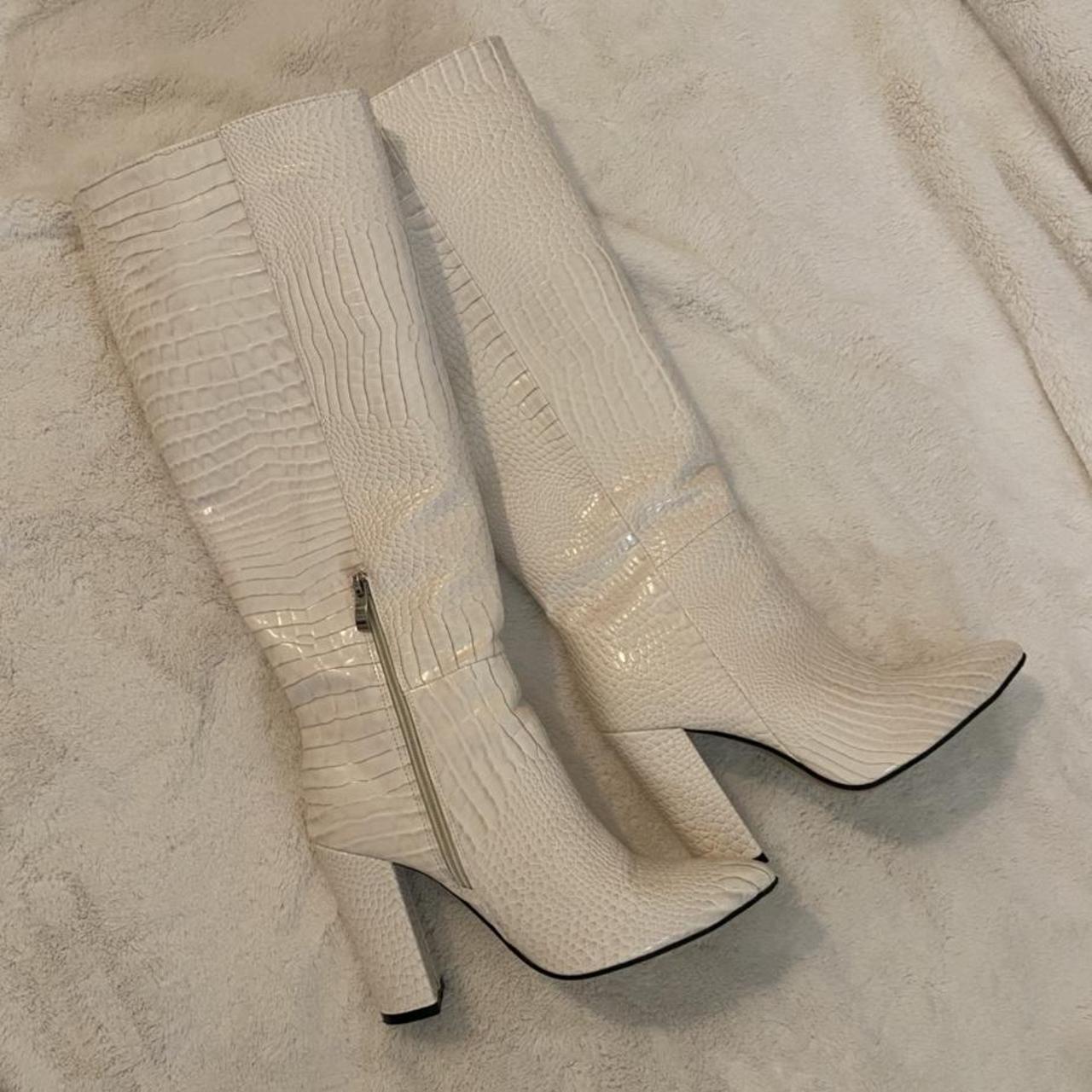 snakeskin knee high boots low heel
