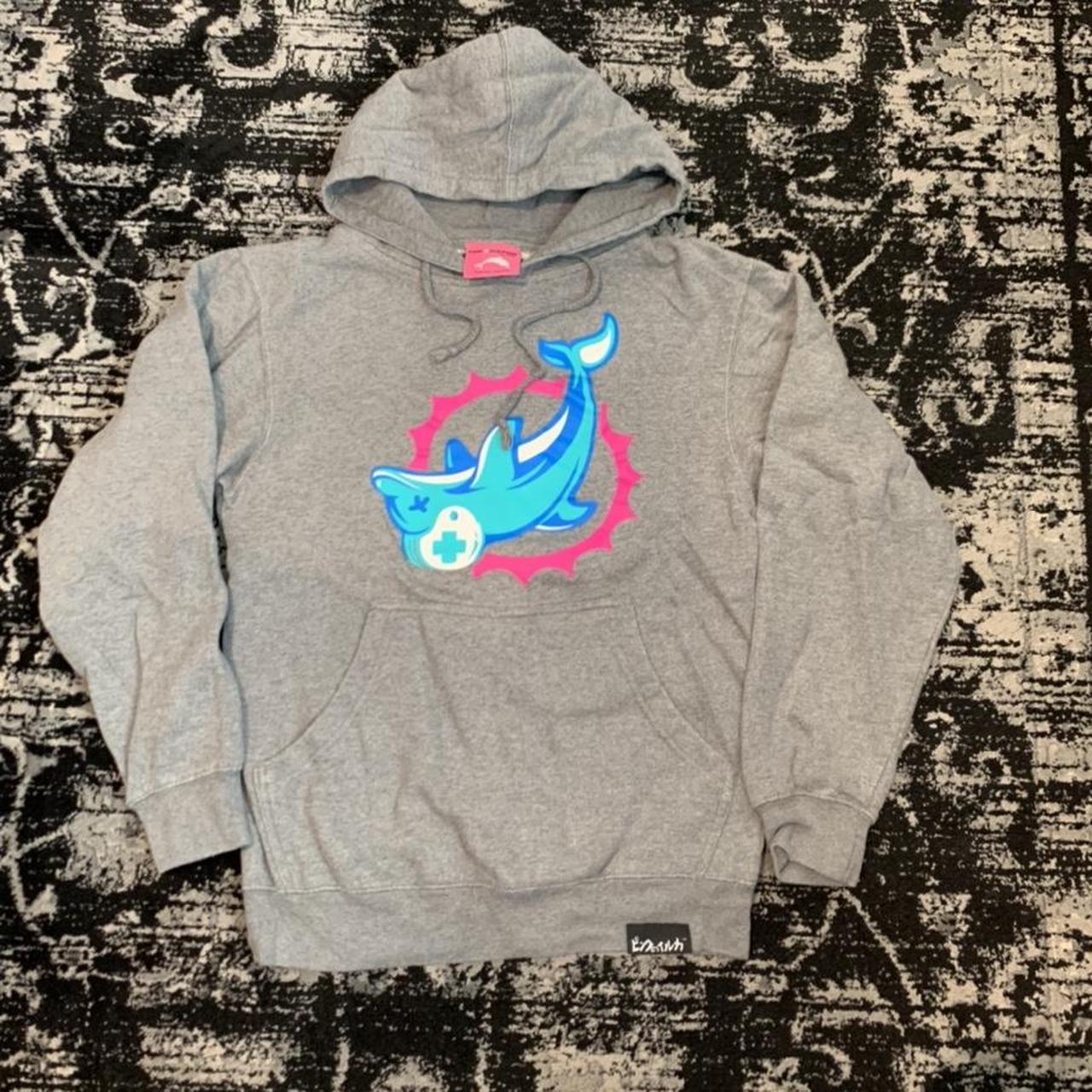 Pink Dolphin Men's Graphic Logo Waves Gray Pullover Hoodie