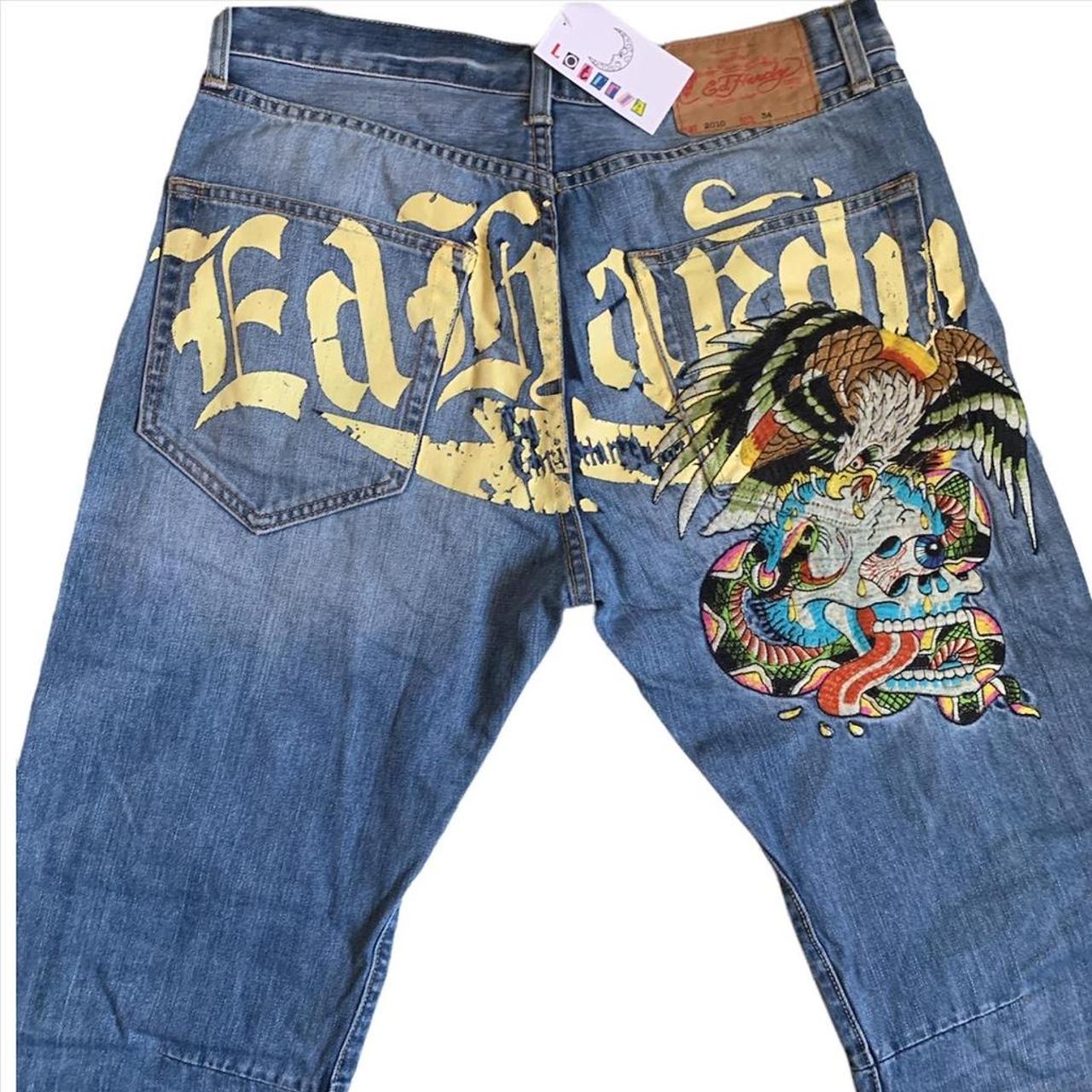 Vintage Ed Hardy Spellout Jeans Size:34x34 Jeans... - Depop