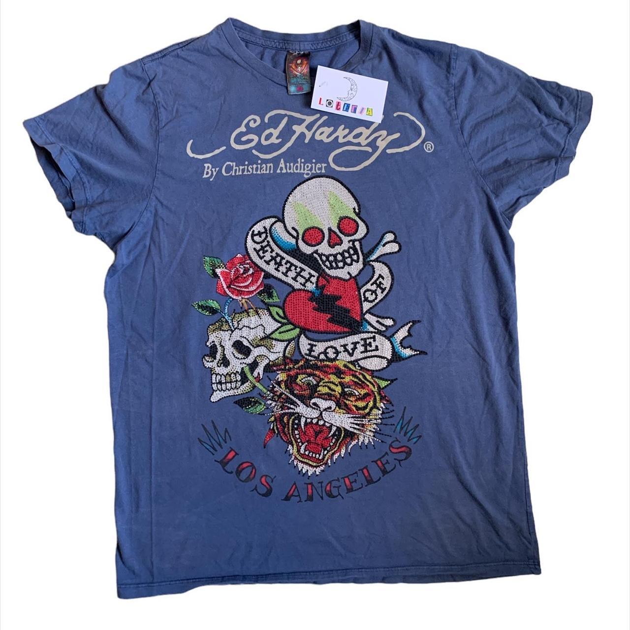 Ed Hardy Death of Love Rhinestone shirt -Shirt... - Depop