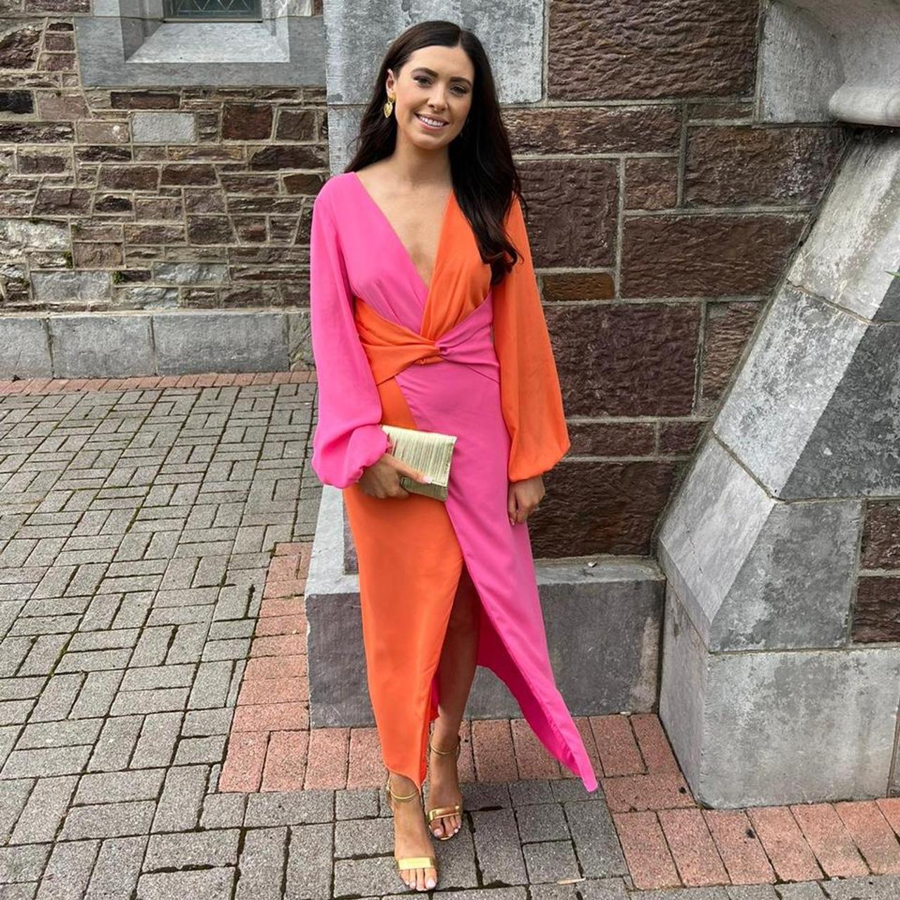 Pretty Lavish Women's Pink and Orange Dress | Depop