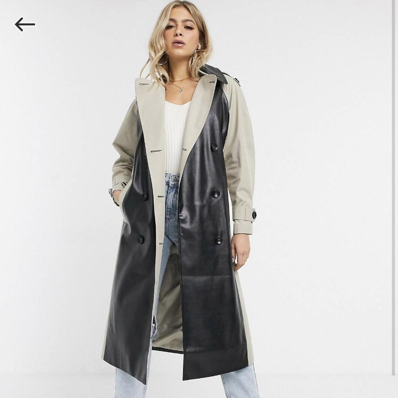 Asos Womens Oversized Trench Coat ASOS DESIGN LEATHER LOOK