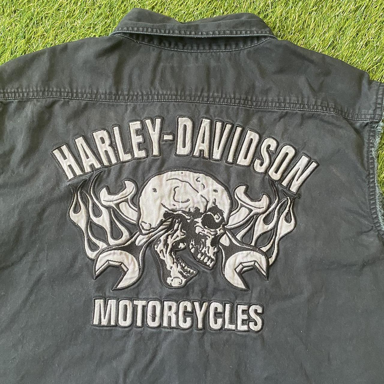 Vintage Harley Davidson Biker Vest Flaming Skulls... - Depop