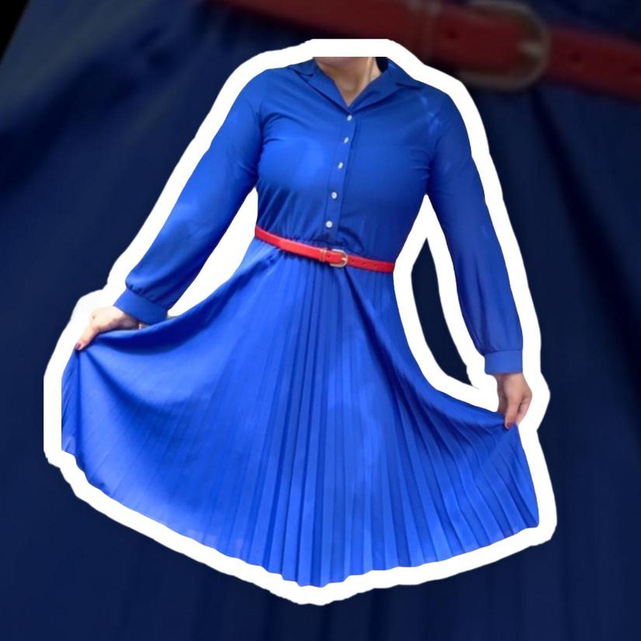 Vintage royal Blue Pleated Dress ...