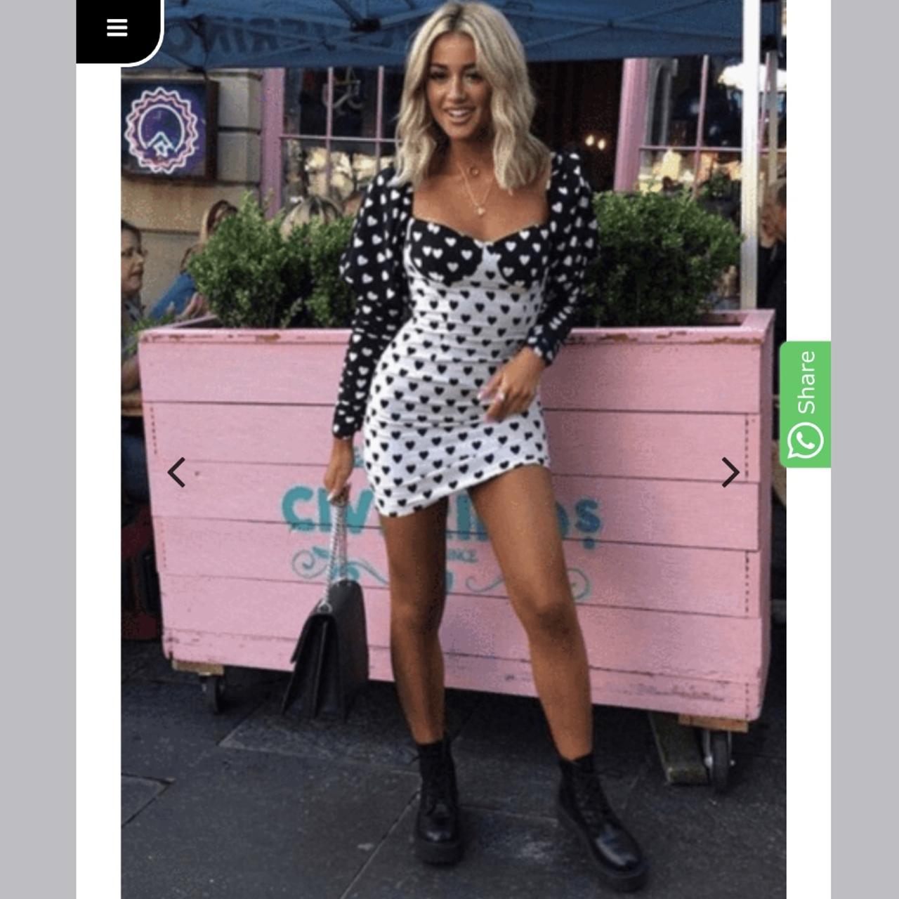 Katch me, White Contrast Heart Milkmaid Dress size 8... - Depop