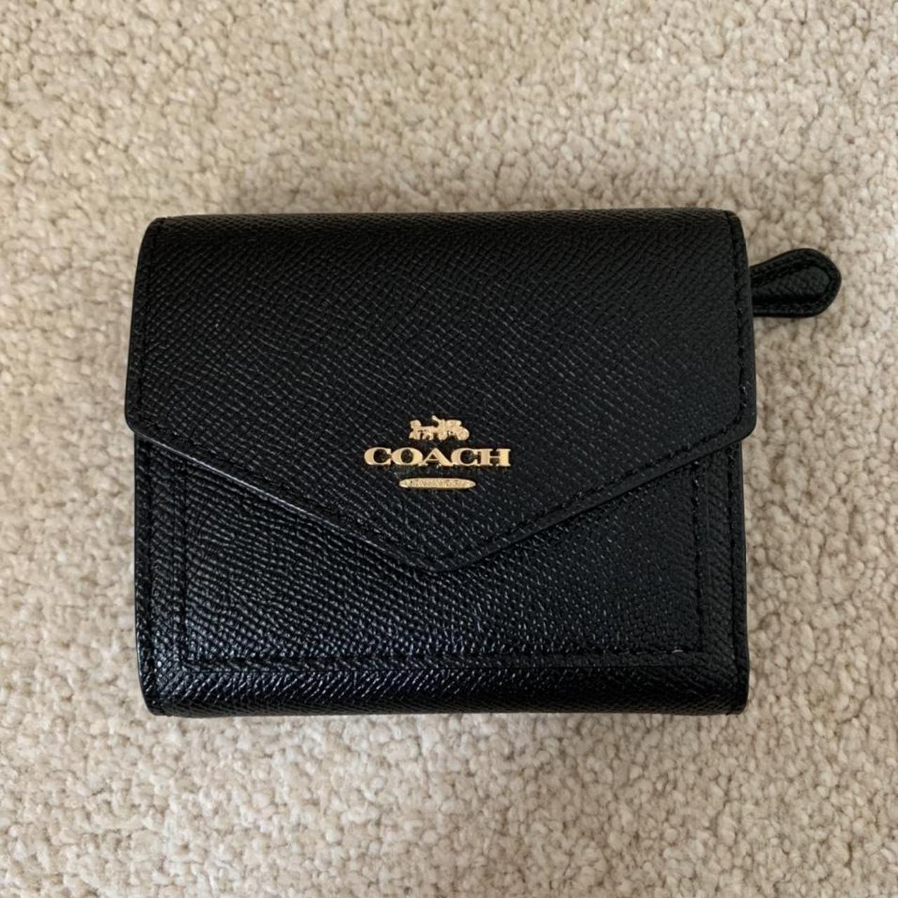 Coach Small Wallet in Black Pebbled Leather and Gold... - Depop