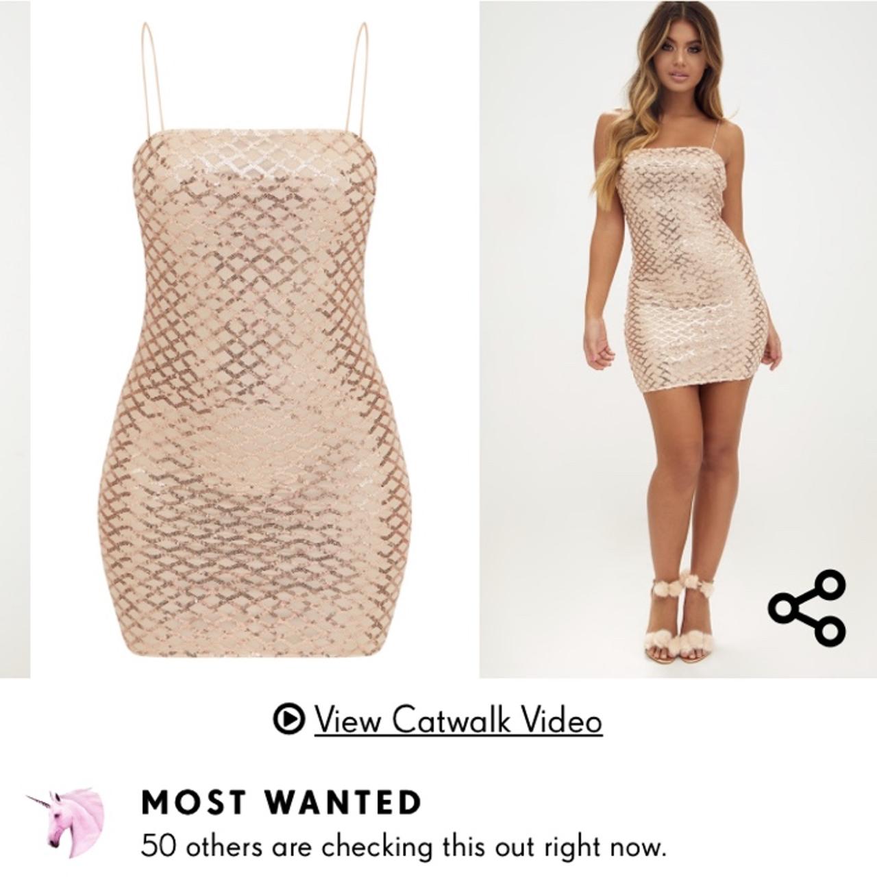 Rose gold strappy sequin straight neck bodycon dress on sale