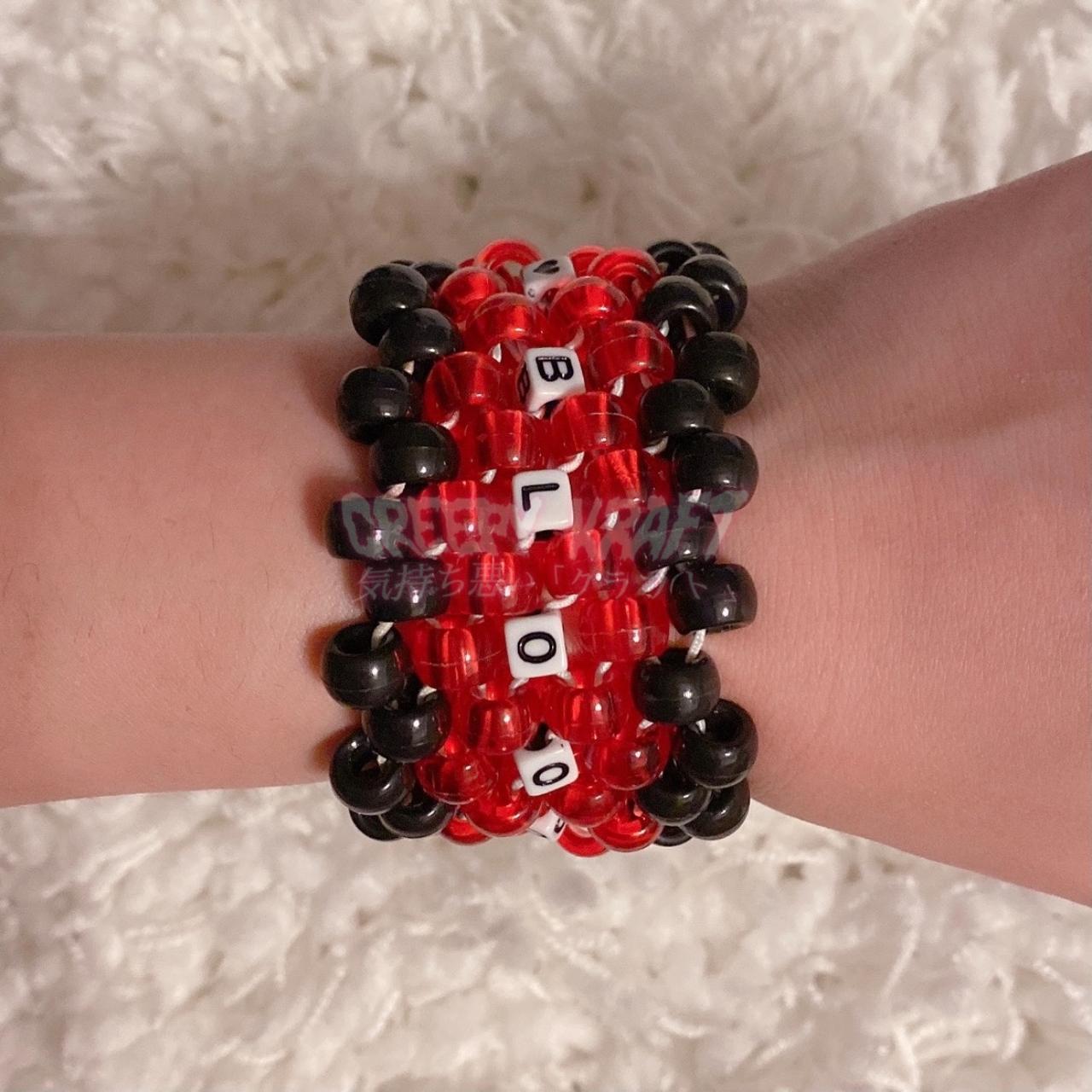 3 Pack Black and Blood Red 'SATANIC' Goth Beaded Kandi Rave Bracelets 