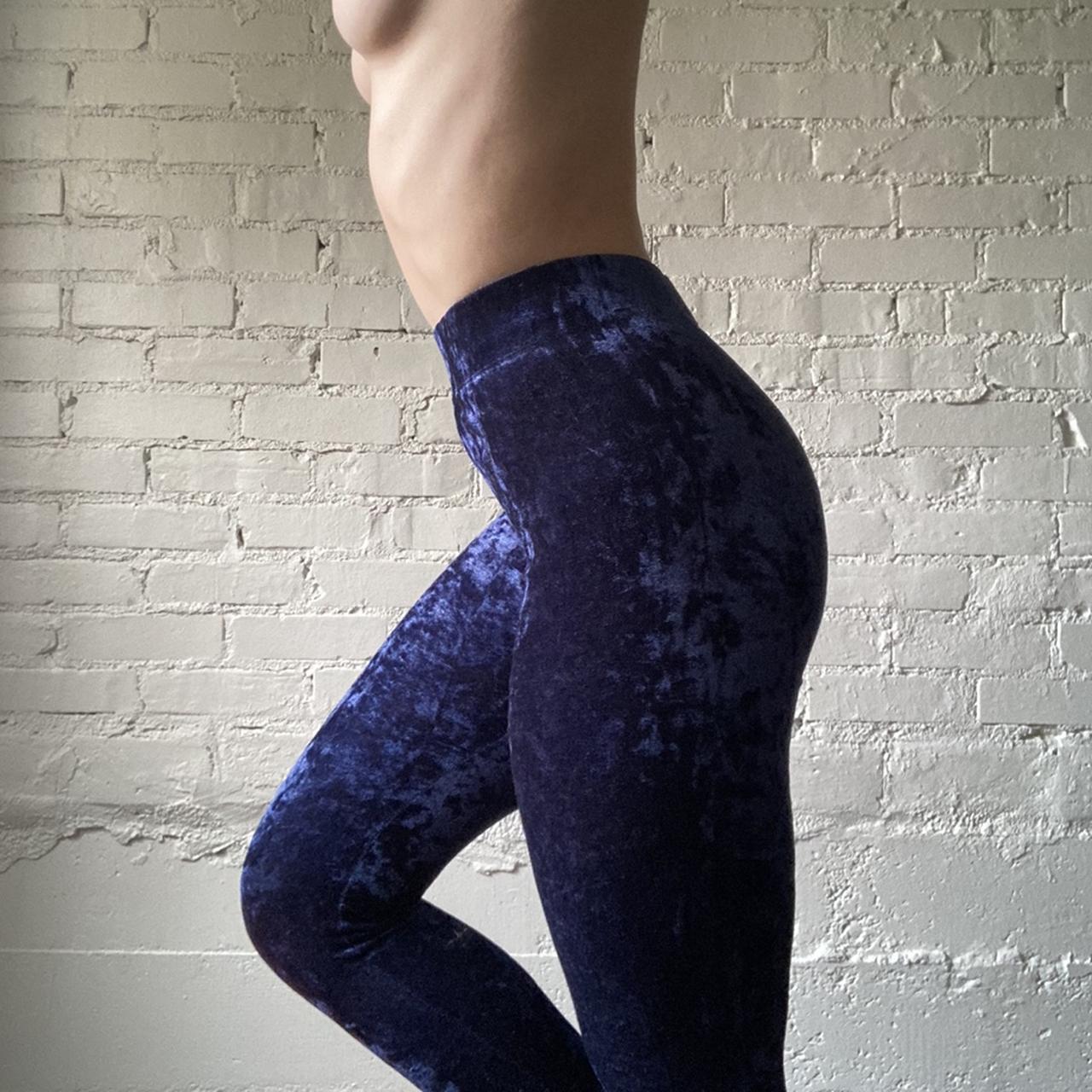 blue velvet leggings crop ankle length fits like... Depop