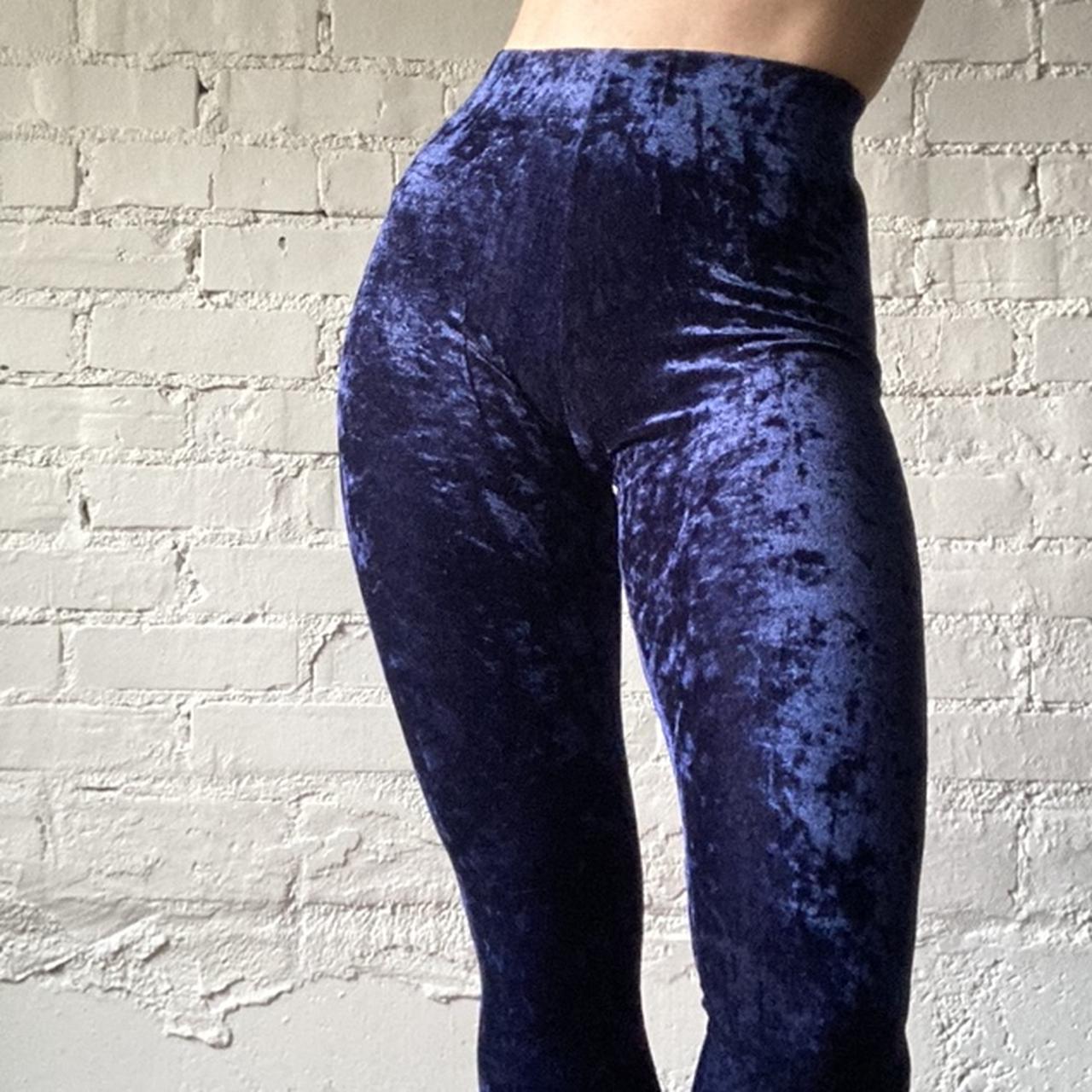 blue velvet leggings crop ankle length fits like... Depop