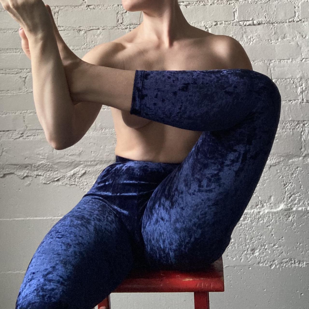 blue velvet leggings crop ankle length fits like... Depop