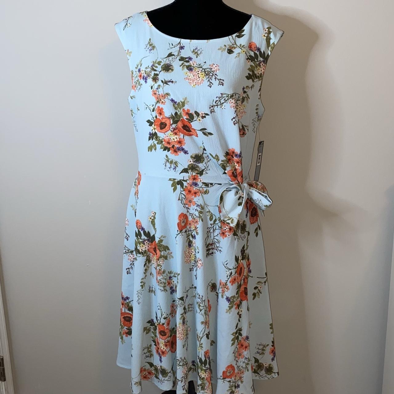 Chelsea Rose Blue Floral Waist-Tie Sheath