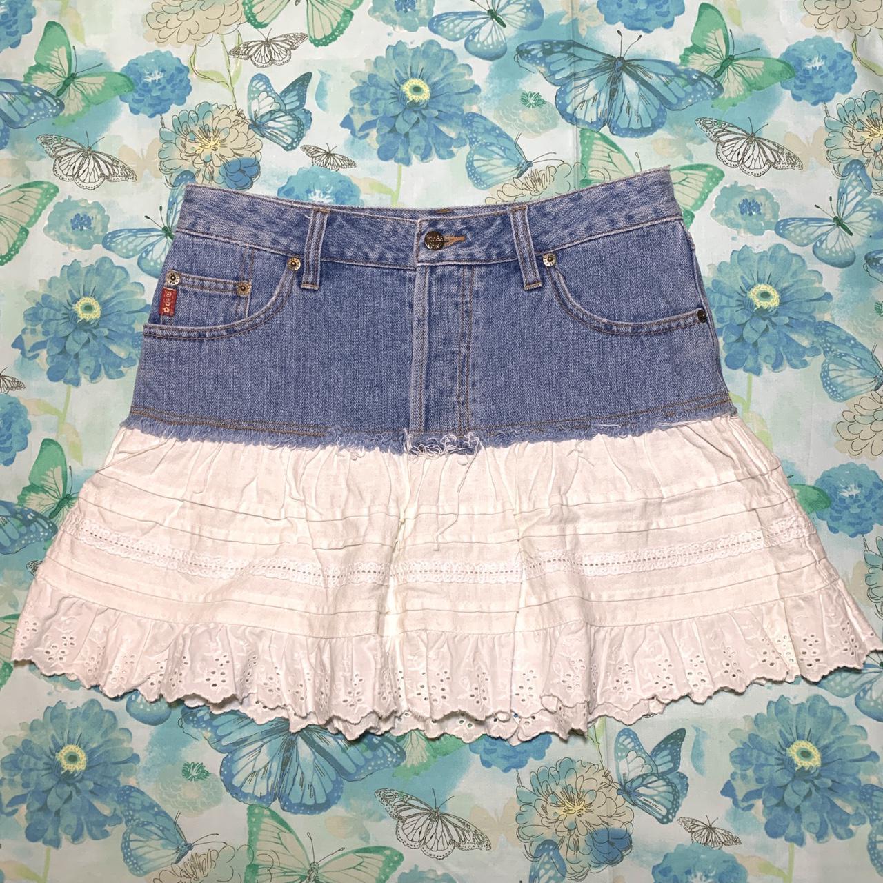 MUDD Jeans denim skirt with lacey trim, Like