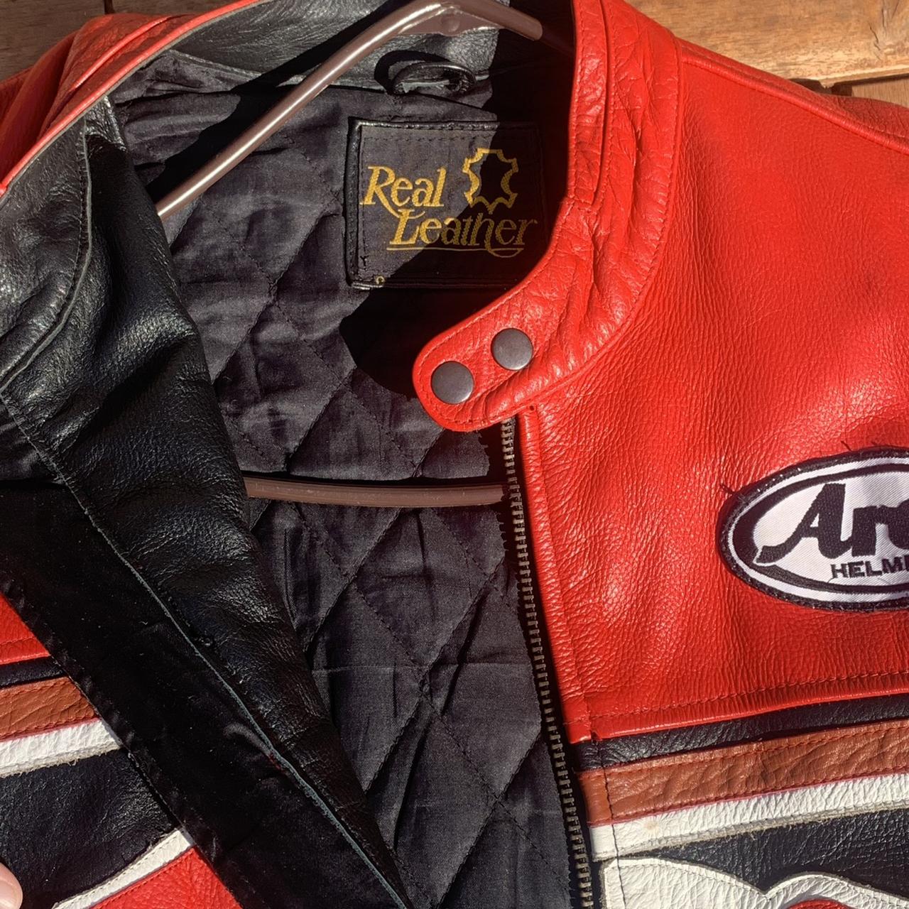 Red Bull Real Leather Leather Jacket Size:... - Depop