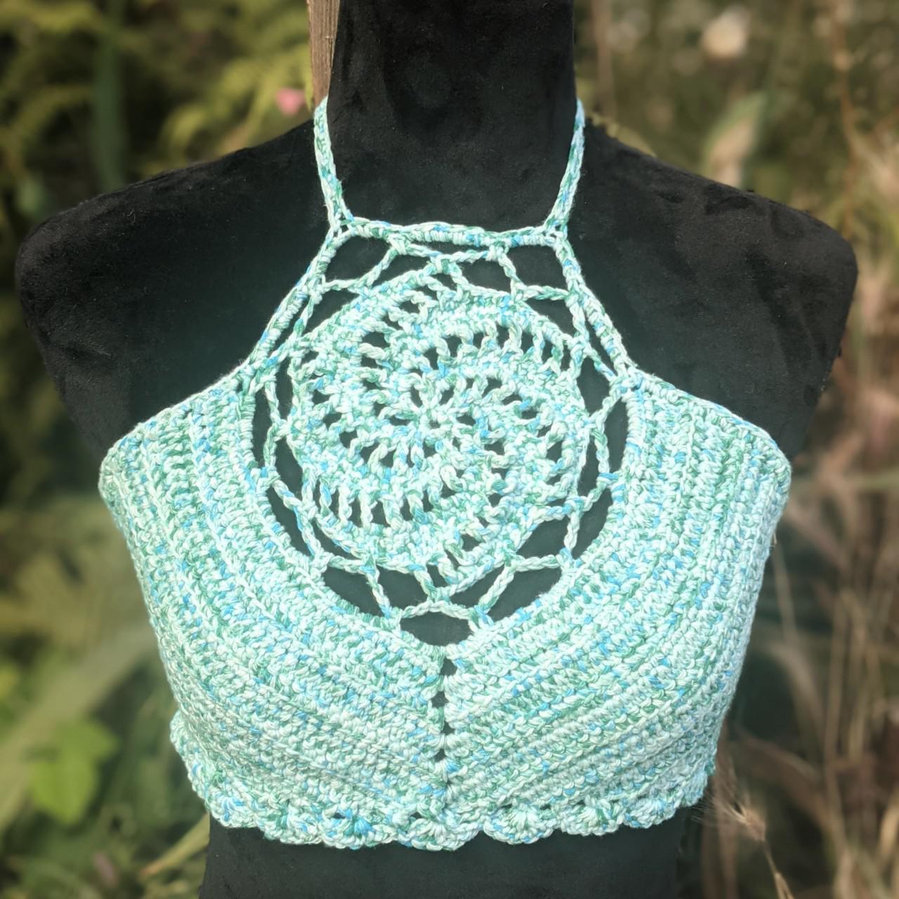 Variegated Blue/Green Crop Circle Crop Top Made out... - Depop