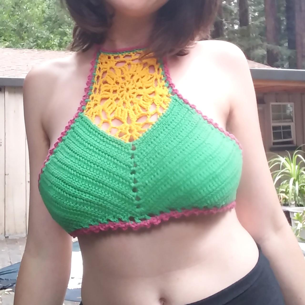 Crochet multi color halter/crop top handmade by me. - Depop