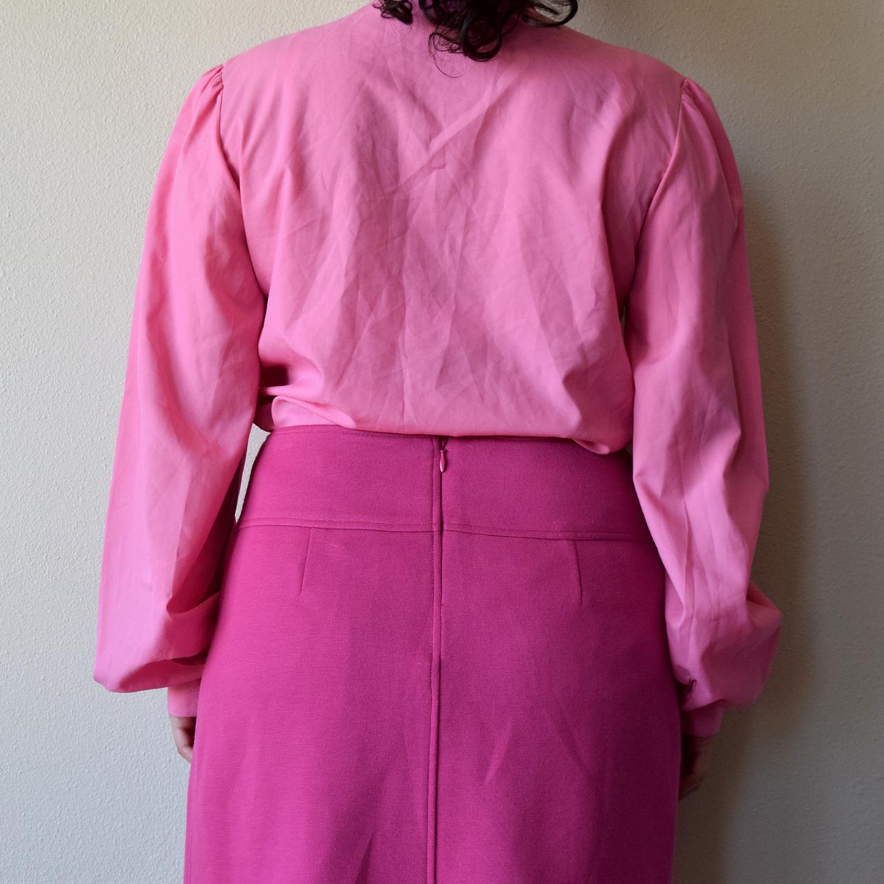 50s style bubblegum pink pussy bow cute blouse size... - Depop