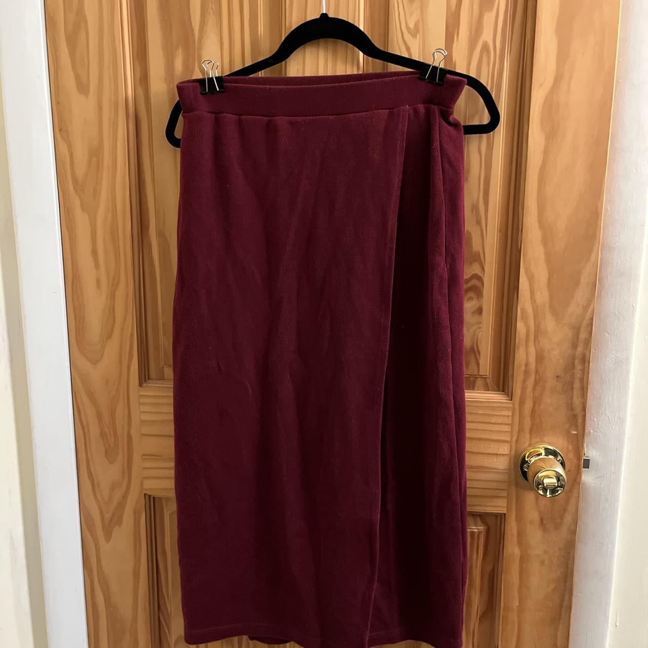 maroon wrap maxi skirt - Depop