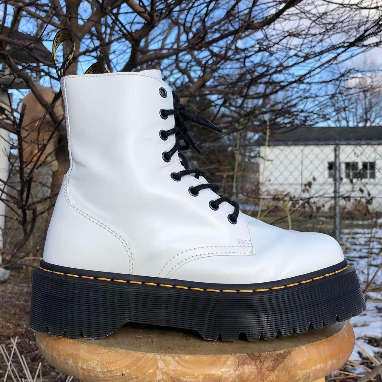 Dr. Martens white Jadon platform boots. The shoes