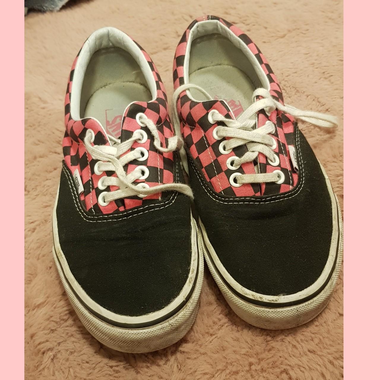 Pink and black outlet checkerboard vans