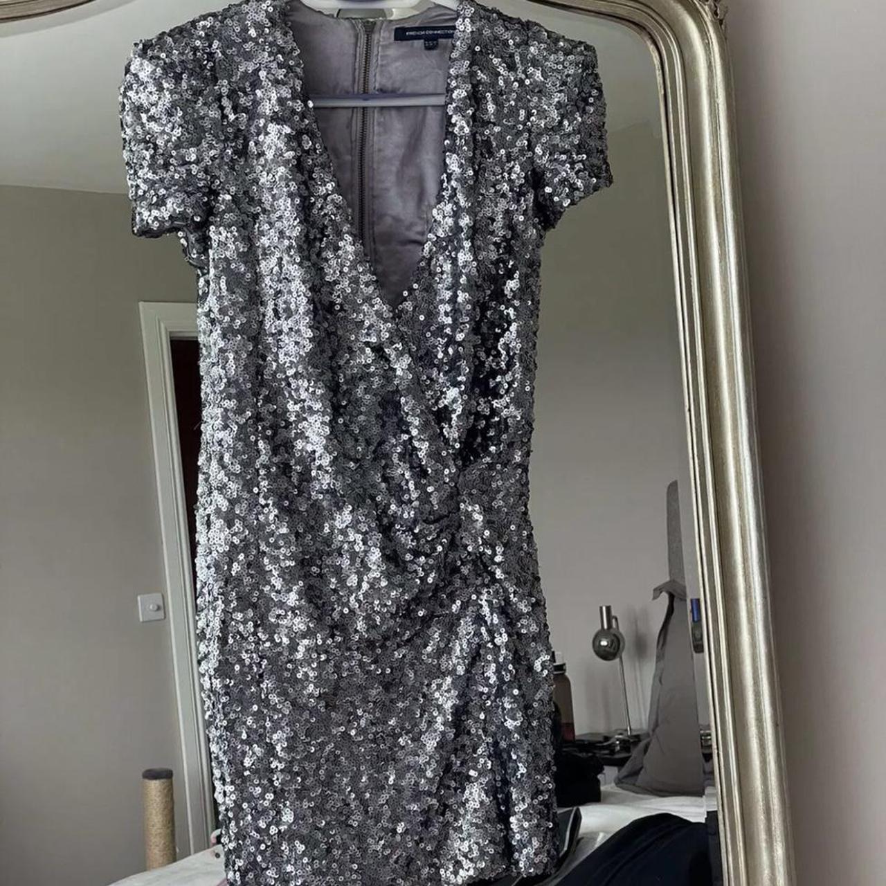 French Connection Silver Gunmetal Sequin Bodycon