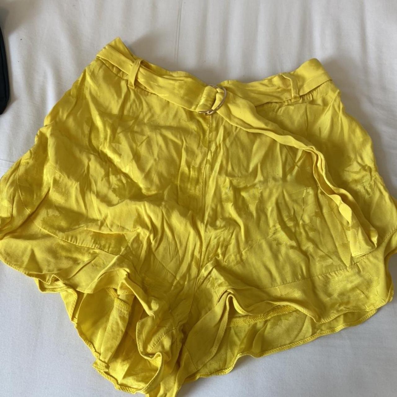 Bright yellow silky shorts. Need an iron! Flower... - Depop