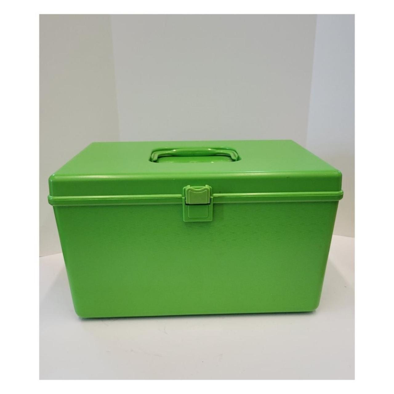 Vintage 1970's Bright Lime Green Sewing Box. Hard... Depop