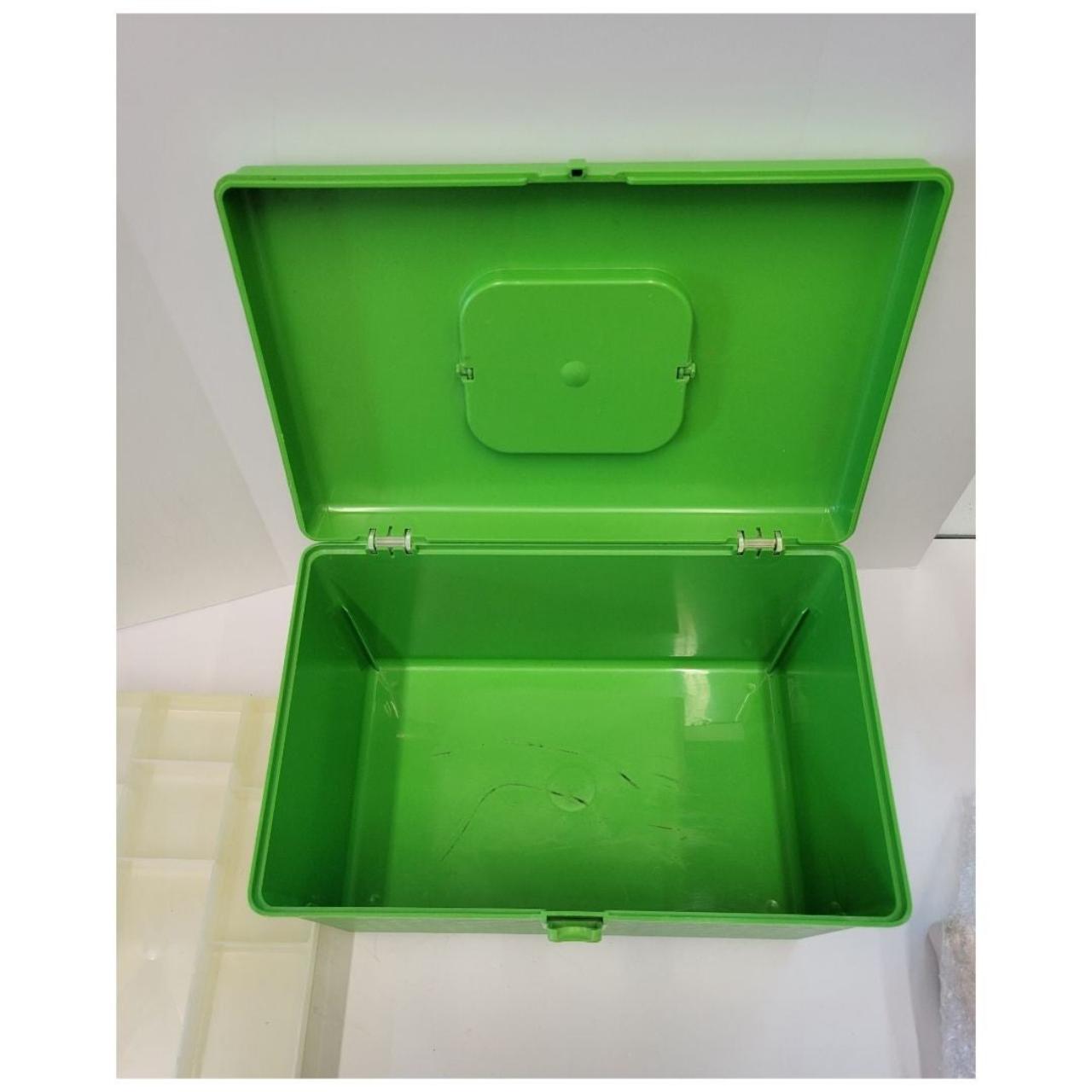 Vintage 1970's Bright Lime Green Sewing Box. Hard... Depop