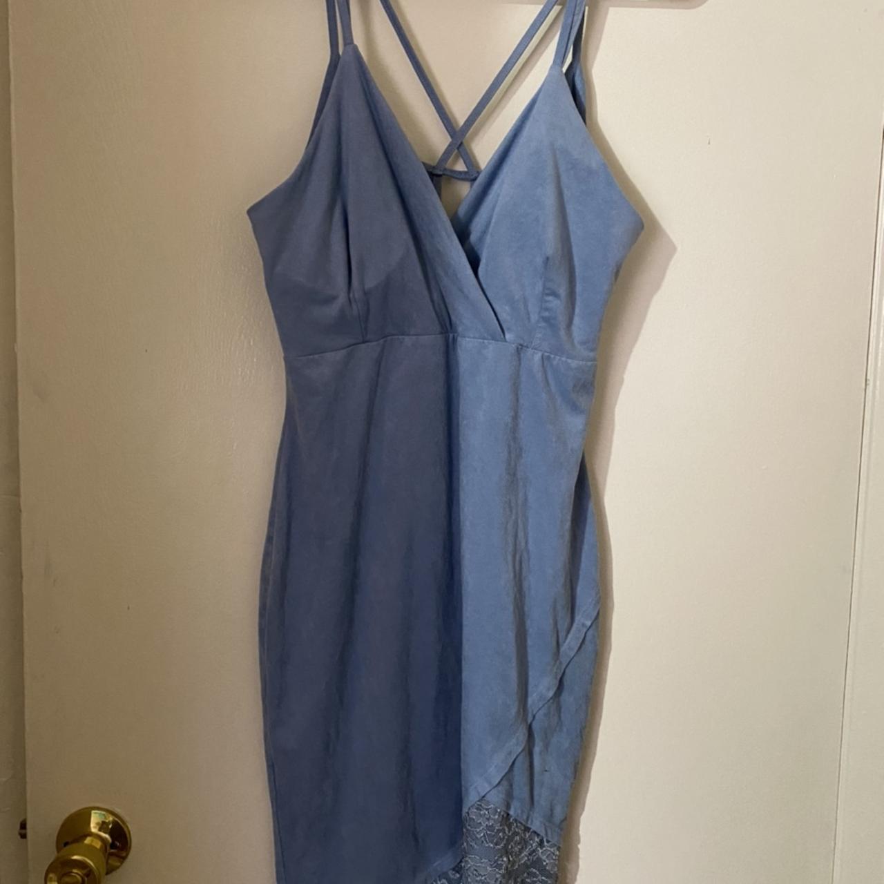 Baby Blue Bodycon Dress SIZE L SOFT SUEDE... - Depop