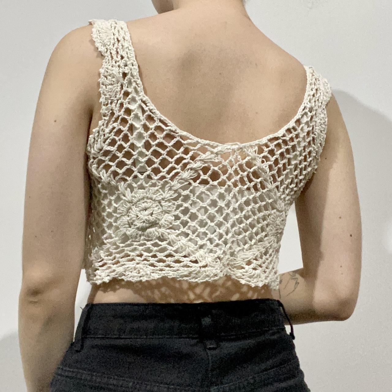 Super cool little white crochet top. Size not... - Depop